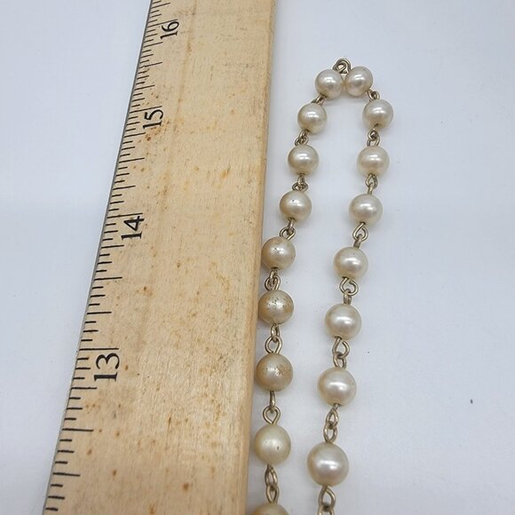 Vintage Faux‎ Pearl Classic Gold Chain Spacers Necklace - Picture 3 of 3